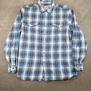 Ascend Mens Large Blue Plaid Flannel Button Up Shirt Southwestern Geometric
